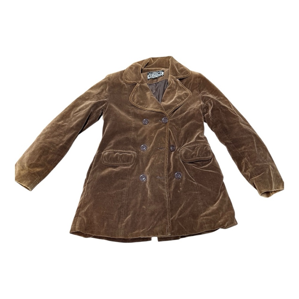 Vtg Brown Velvet Double-Breasted Women's Coat size medium